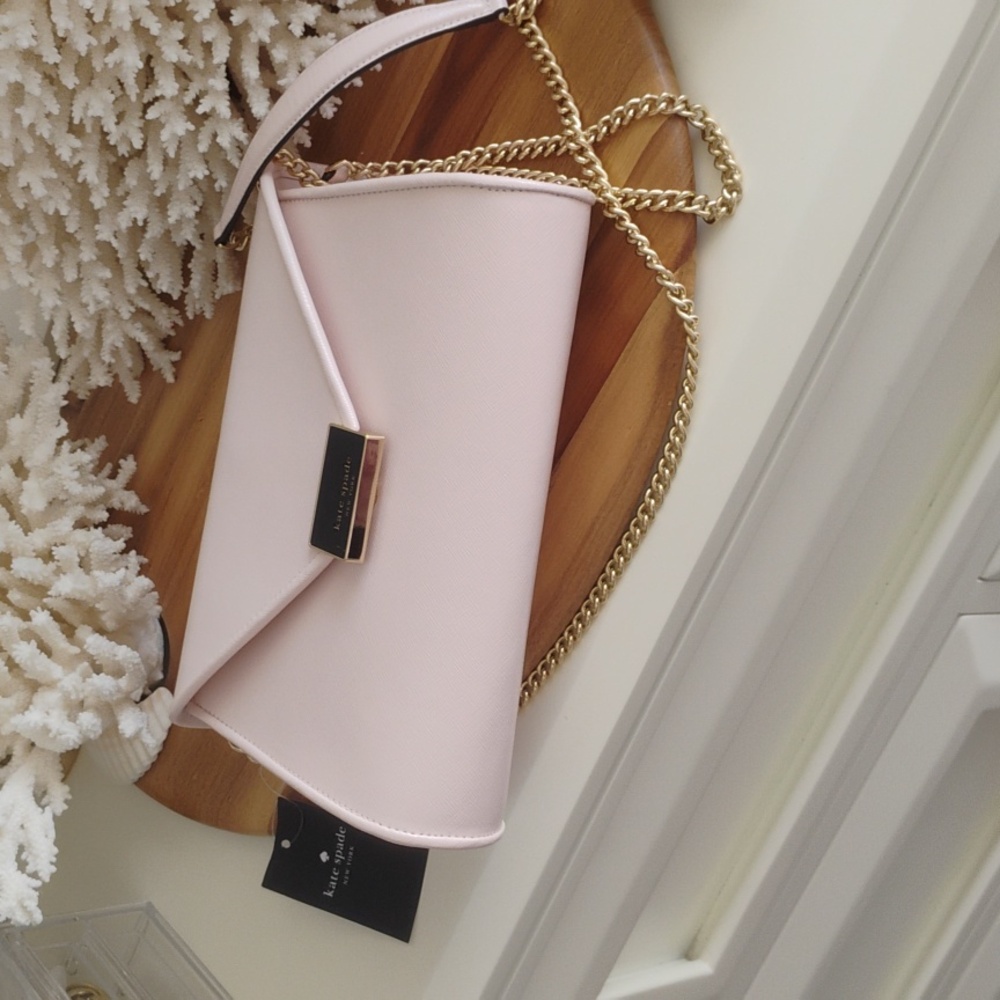 Kate Spade π₯ NWT π₯ Anna - Blush Pink Clutch with Gold Chain Crossbody Option - Picture 8 of 17
